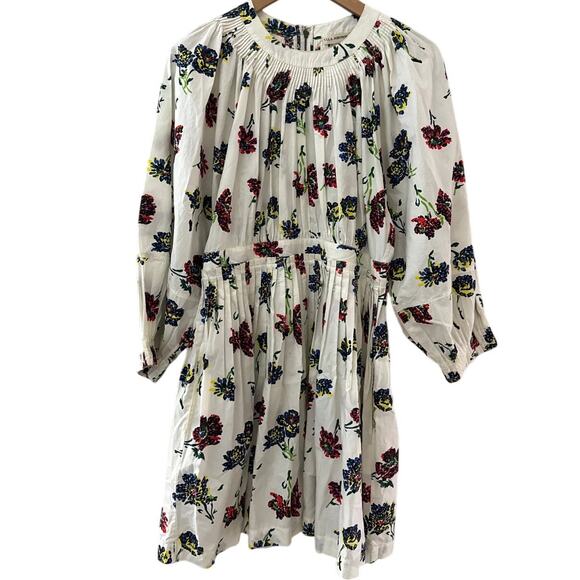Ulla Johnson Joelle Poplin Floral Pleated High Neck Mini Dress Pockets Size 8 - Picture 3 of 13